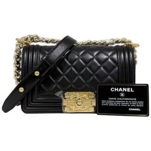 Chanel Le Boy Small 98% New Black & Gold Crossbody Bag 22 Series Lambskin