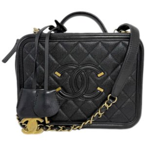 Chanel Vanity Cosmetic Bag Medium 99% NEW Black Top Handle & Shoulder Bag 20 Series Caviar Leather