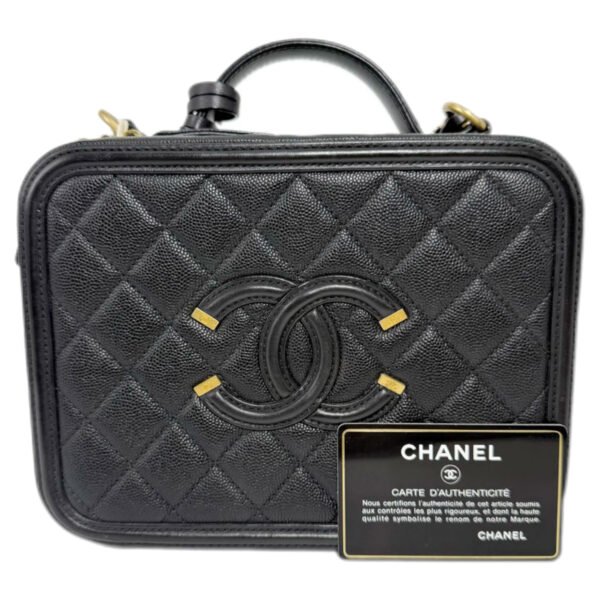 Chanel Vanity Cosmetic Bag Medium 99% NEW Black Top Handle & Shoulder Bag 20 Series Caviar Leather - Image 2