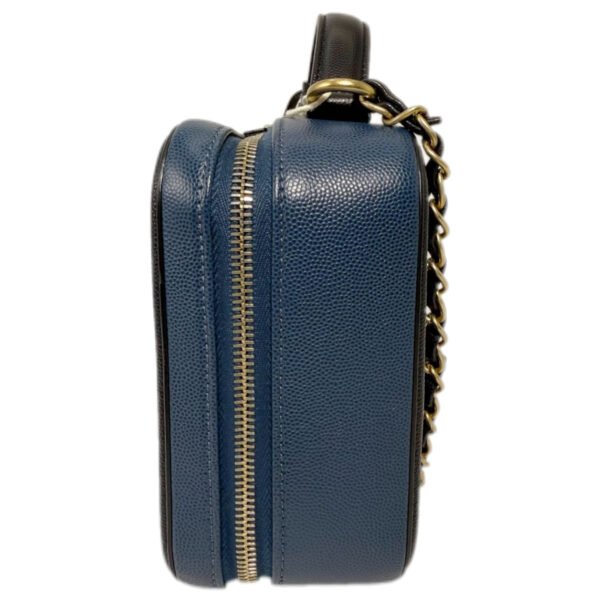 Chanel Vanity Cosmetic Bag Medium 99% NEW Dark Blue Top Handle & Shoulder Bag 28 Series Caviar Leather - Image 6