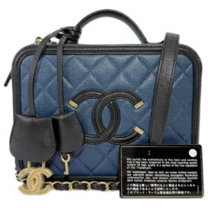 Chanel Vanity Cosmetic Bag Medium 99% NEW Dark Blue Top Handle & Shoulder Bag 28 Series Caviar Leather