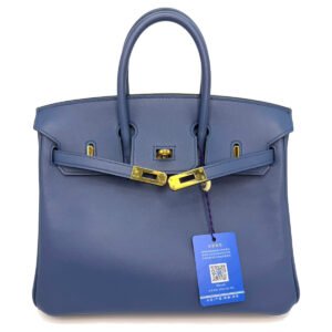 Hermès Birkin25 99% New Agate Blue Handbag X Stamp SW
