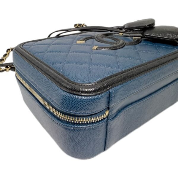 Chanel Vanity Cosmetic Bag Medium 99% NEW Dark Blue Top Handle & Shoulder Bag 28 Series Caviar Leather - Image 8