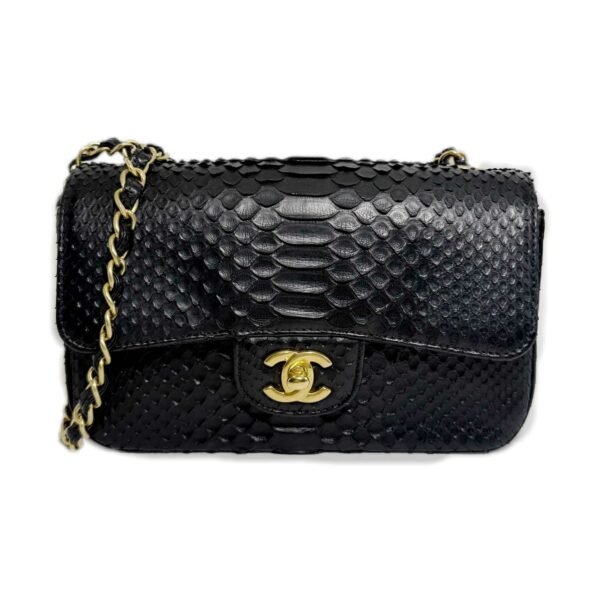 Chanel Classic Flap Large Mini 99% NEW Black Crossbody bag 23 Series Python Leather