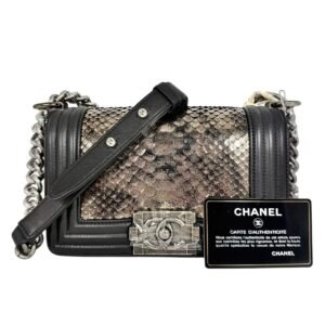 Chanel Le Boy Small 99% New Black & Silver Crossbody Bag 26 Series Python Leather