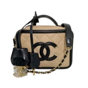 Chanel Vanity Cosmetic Bag Small 99% NEW Beige Top Handle & Shoulder Bag 26 Series Caviar Leather