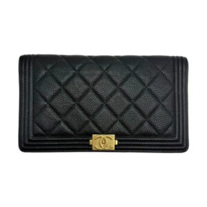 Chanel Le Boy Long Bi-Fold Wallet Black with Gold Hardware 24 Series Pebbled Calfskin