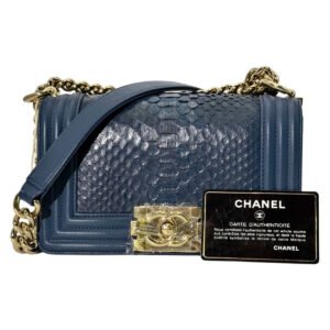 Chanel Le Boy Small 99% New Blue Crossbody Bag 25 Series Python Leather