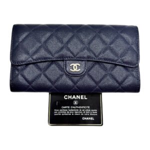 Chanel Quilted Long Wallet Deep Navy Blue with Gold Hardware 30 Series Grained Calfskin Leather