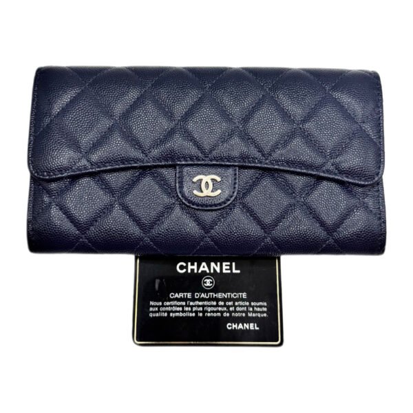 Chanel Quilted Long Wallet Deep Navy Blue with Gold Hardware 30 Series Grained Calfskin Leather
