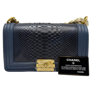 Chanel Le Boy Medium 99% New Deep Navy Blue Crossbody Bag 23 Series Python Leather