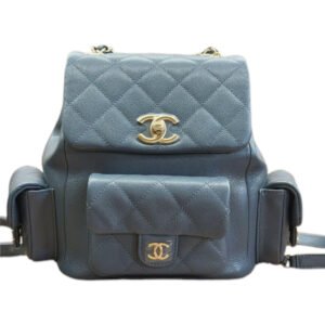 Chanel Backpack Small 99% NEW Blue-Gold Backpack 2023 Microchip Edition Caviar Leather
