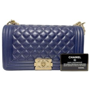Chanel Le Boy Medium 99% New Dark Blue Crossbody Bag 22 Series Lambskin Leather