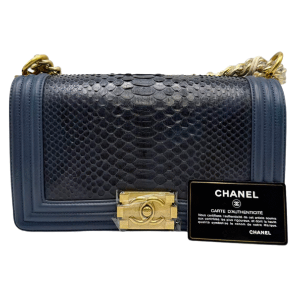 Chanel Le Boy Medium 99% New Deep Navy Blue Crossbody Bag 23 Series Python Leather