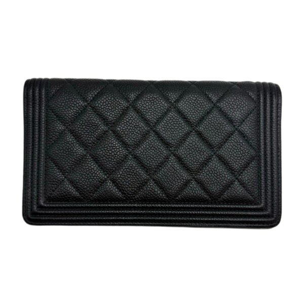 Chanel Le Boy Long Bi-Fold Wallet Black with Gold Hardware 24 Series Pebbled Calfskin - Image 2