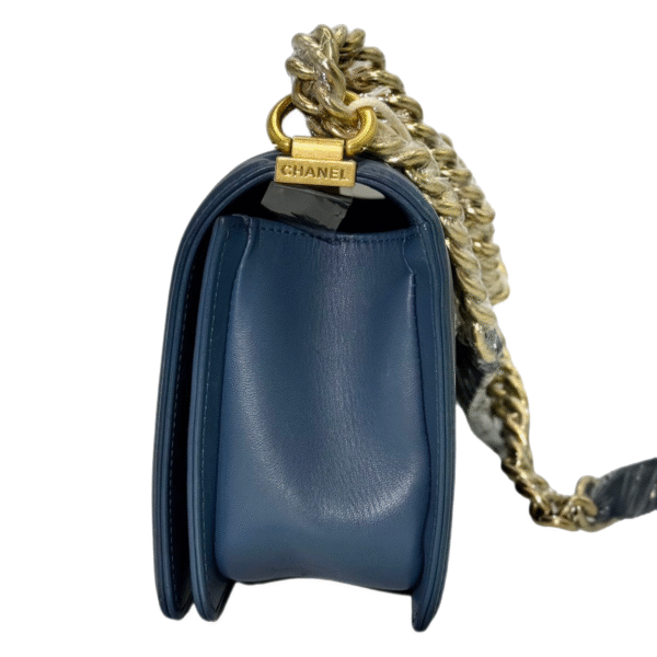 Chanel Le Boy Medium 99% New Deep Navy Blue Crossbody Bag 23 Series Python Leather - Image 3
