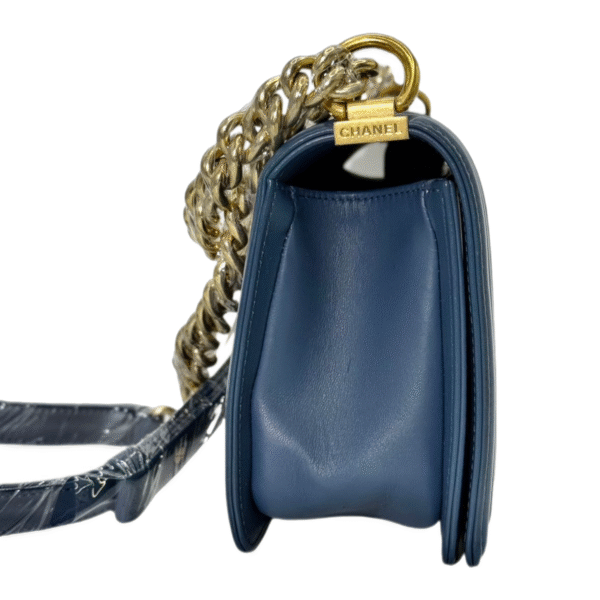 Chanel Le Boy Medium 99% New Deep Navy Blue Crossbody Bag 23 Series Python Leather - Image 4
