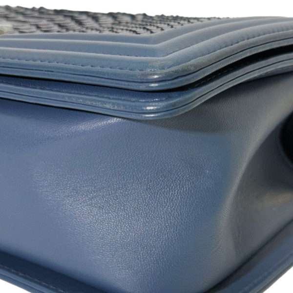 Chanel Le Boy Medium 99% New Deep Navy Blue Crossbody Bag 23 Series Python Leather - Image 7
