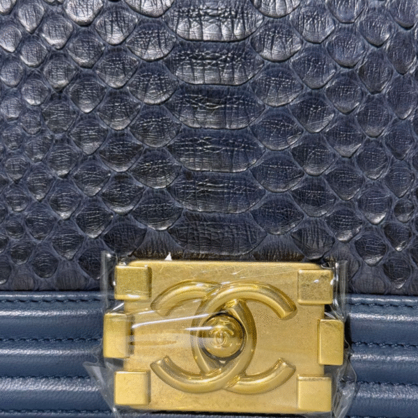 Chanel Le Boy Medium 99% New Deep Navy Blue Crossbody Bag 23 Series Python Leather - Image 8