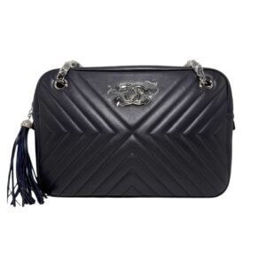Chanel Chevron Camera Bag Medium 99% New Dark Blue Shoulder Bag 25 Series Calfskin Leather