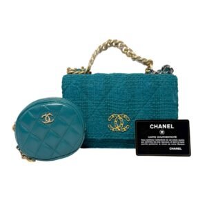 Chanel 19 Bag WOC Small 99% New Aqua Blue-Green Crossbody bag 28 Series Tweed