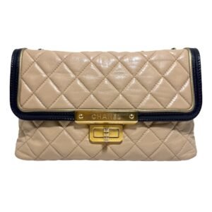 Chanel 2.55 Mini Top Handle Bag 97% New Beige & Black Crossbody bag 15 Series Lambskin Leather