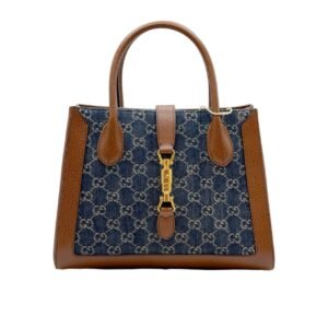 Gucci Jackie 1961 Tote Bag Medium 99% New Grey Blue & Brown Shoulder Bag Canvas with Leather Trim