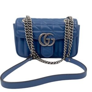 Gucci GG Marmont Small 99% New Blue Shoulder Bag Quilted Calfskin Leather