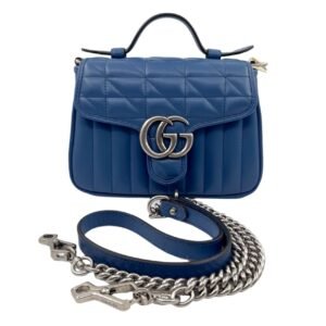 Gucci GG Marmont Mini Bag 99% New Blue Quilted Calfskin Leather